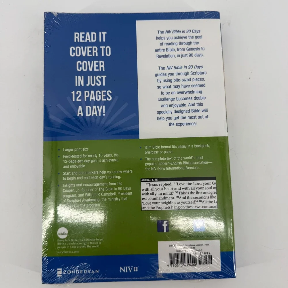 NIV‎ Bible in 90 Days Paperback Zondervan New International Version Large Print